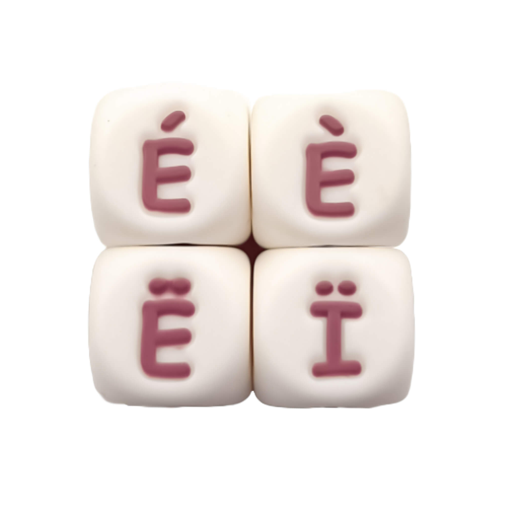 Set van 10 witte siliconen kubus kralen van 12 mm met letters voor het maken van